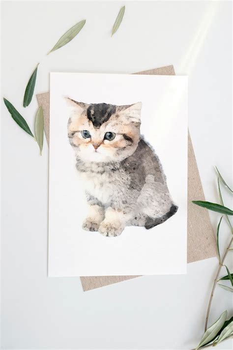 cute cat greeting card digital card printable  etsy