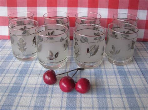 Libbey Juice Glasses Silver Leaf Maple Set Of 8 Vintage