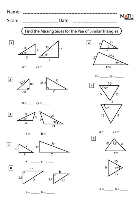 similar triangles worksheets math monks