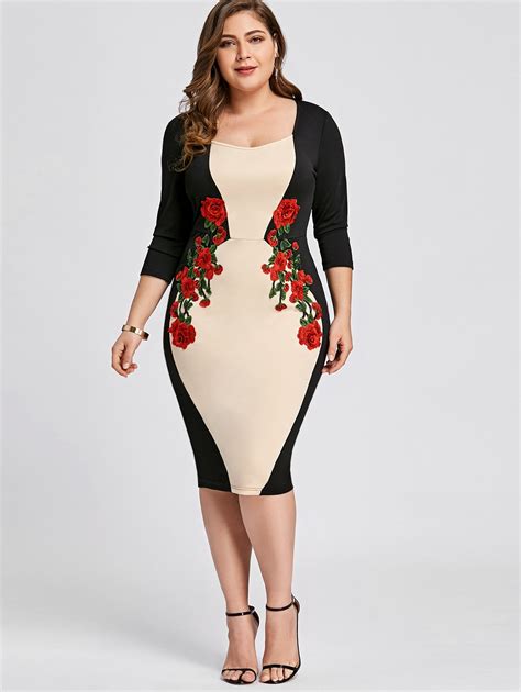Retro Sexy Club Plus Size 5xl Dress Floral Bodycon Dress Embroidery