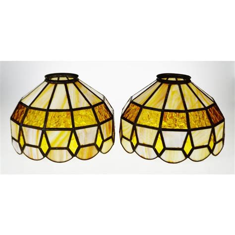 Vintage Tiffany Style Stained Glass Lamp Shades A Pair