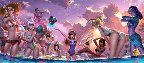 Wallpaper Overwatch Video Games Pool Party Bikini
