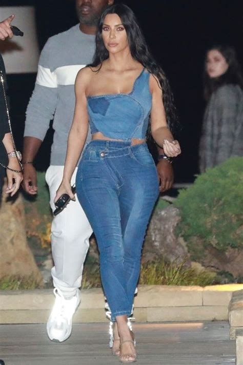 Kim Kardashian Wore A Denim Jeans And Matching Top