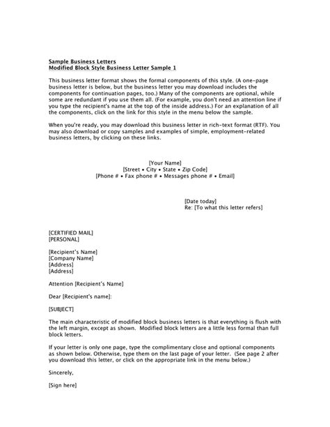 sample modified block style business letter