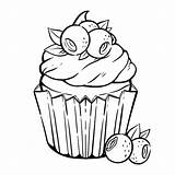 Muffin Blueberry Cupcakes Colorare Berries Schattige Malvorlage Panna Bessen Bladeren Bosbes Tortas Frutti Mirtilli Deliziosi Bosco Foglie sketch template