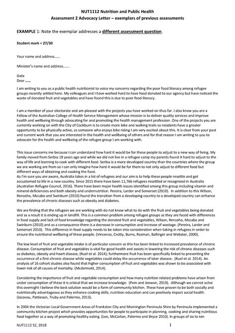 advocacy letter exemplars nut nutrition  public health