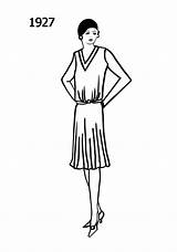 1920s Fashion Flapper Drawing Drawings Dress Line 1927 Sketches Simple Silhouette Silhouettes Sketch History Outfits Style Women Coloring Illustration Template sketch template