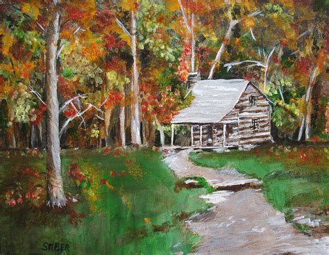 cabin   woods painting  kathy stiber