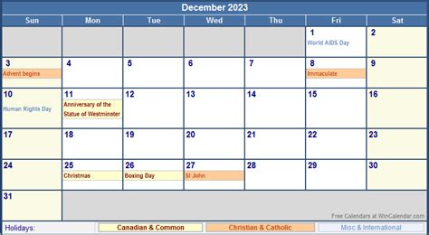 december 2023 canada calendar with holidays for printing image format