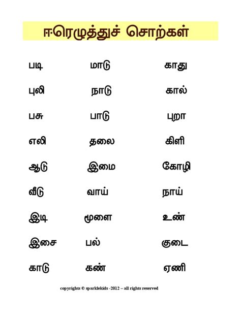 tamil  letter words