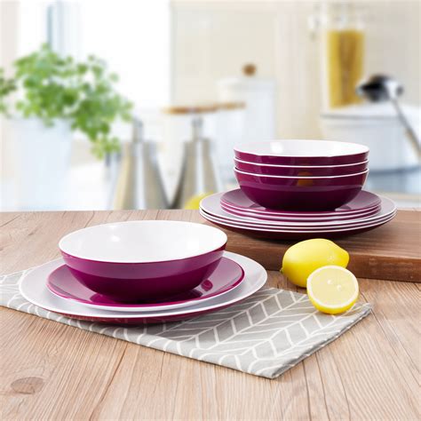 mainstays melamine  piece purple dinnerware set service