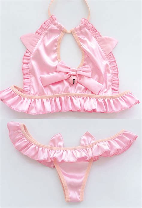 kawaii two piece bikini set lingerie outfit pink cute bowknot bell