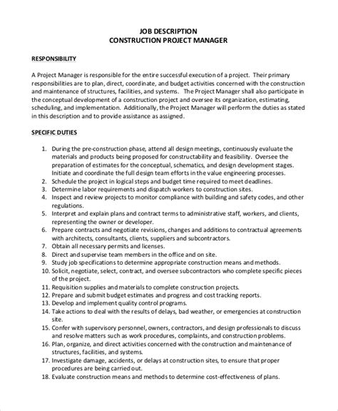 sample construction project manager job description templates