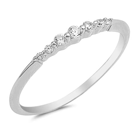 Sac Silver Choose Your Color Thin Stackable Promise White Cz Ring 925