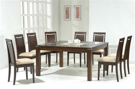 dark walnut modern dining table wglass inlay optional chairs