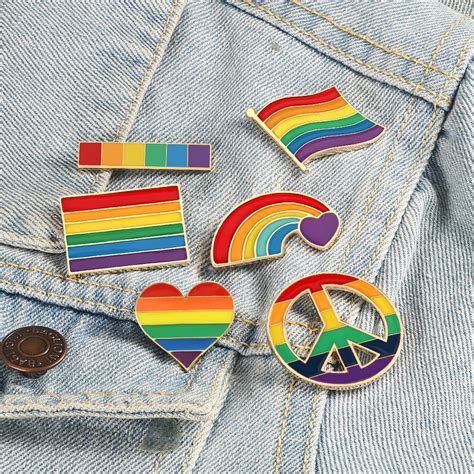 Lgbt Flag Rainbow Heart Brooch Peace And Love Enamel Pins Clothes Bag
