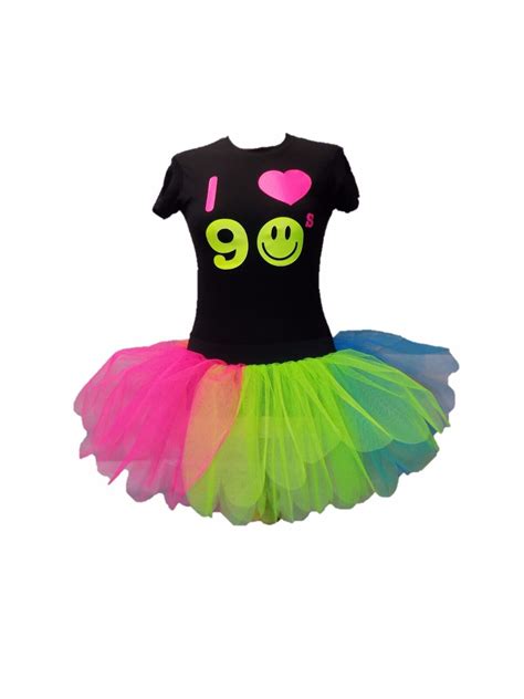 i love 90s neon rainbow tutu skirt 90 s flo fancy dress t shirt set