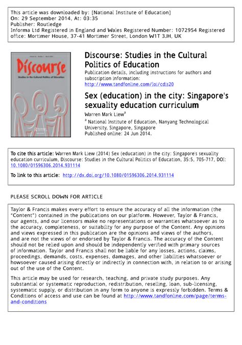 Pdf Sex Education In The City Singapore’s Sexuality Education