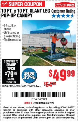 coverpro  ft   ft pop  canopy   harbor freight tools pop  coupon book