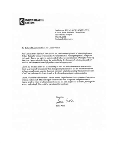 sample recommendation letter  nursing graduate school admission