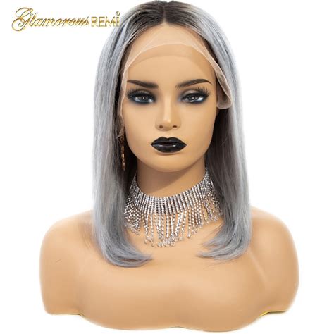 1b Grey Short Bob Lace Front Human Hair Wigs For Women Hair Two Tone