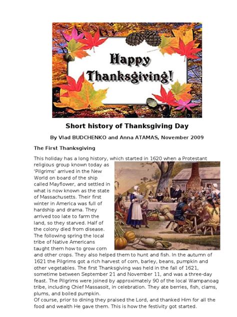 short history  thanksgiving day