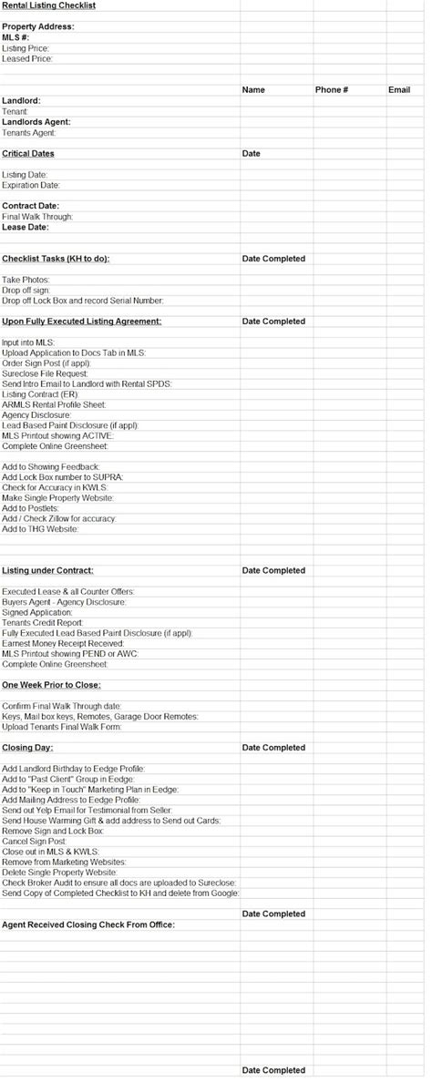 rental listing checklist excel template template sample