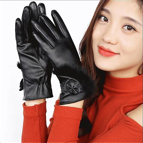 buy female gloves mitts women winter glvoes fur bow