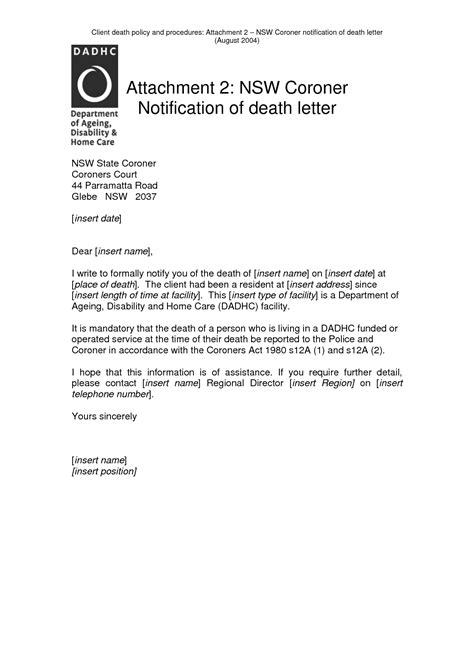 death notification letter  printable documents