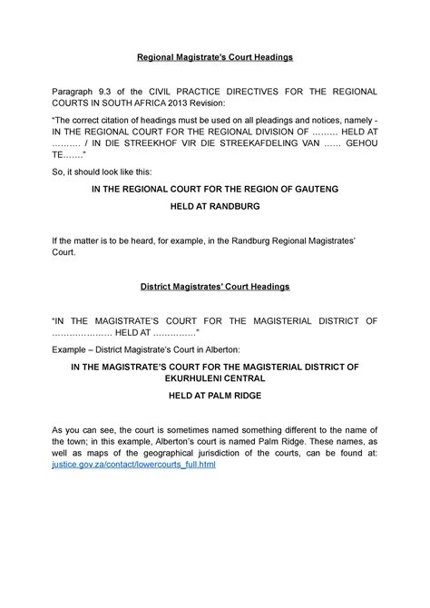 magistrates court headings regional magistrates court headings paragraph    civil