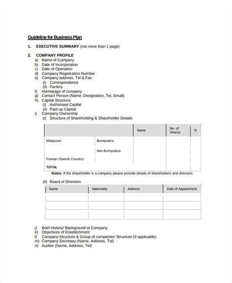 business plan guideline templates  word docs