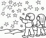 Coloring Star Pages Stars Night Sky Boy Little Kids Girl Printable Drawing Starry Kissing Preschoolers Color Print Moon Baby Bethlehem sketch template