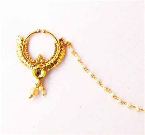 indian wedding designer kundan nose ring gold plated nath women fashion