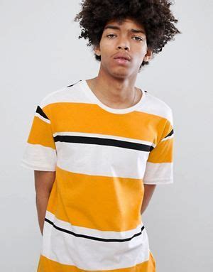 bershka stripe  shirt  yellow mens tops stripe tshirt shirts