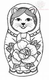 Coloring Nesting Dolls Pages Russian Cat Matryoshka Doll Colorier Tattoo Dessin Etc Printable Kokeshi Getcolorings Chats Book Icolor выбрать доску sketch template