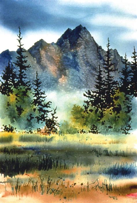 watercolor landscape riverside art