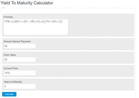 yield  maturity calculator calculator academy