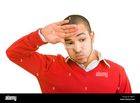 exhausted man wiping sweat   forehead stock photo alamy