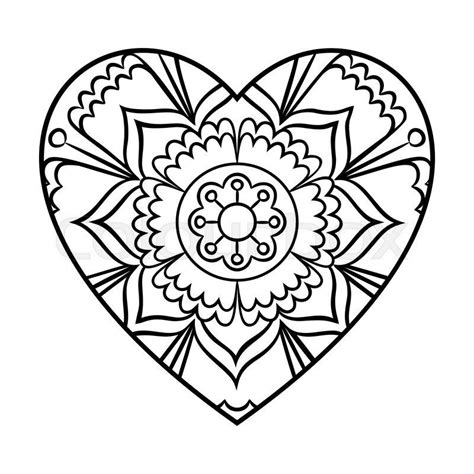 doodle heart mandala coloring page outline floral design element heart