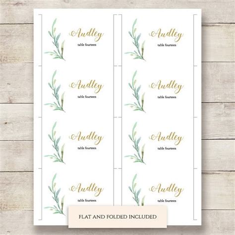 greenery wedding table place card template flat  folded table