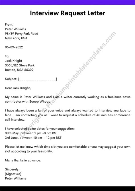 interview request letter template   word pack