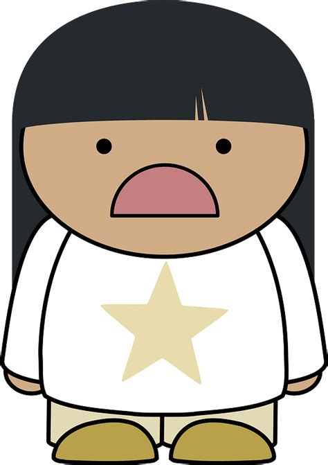 Black Haired Girl In A White Shirt Mad Face Front Clipart Free