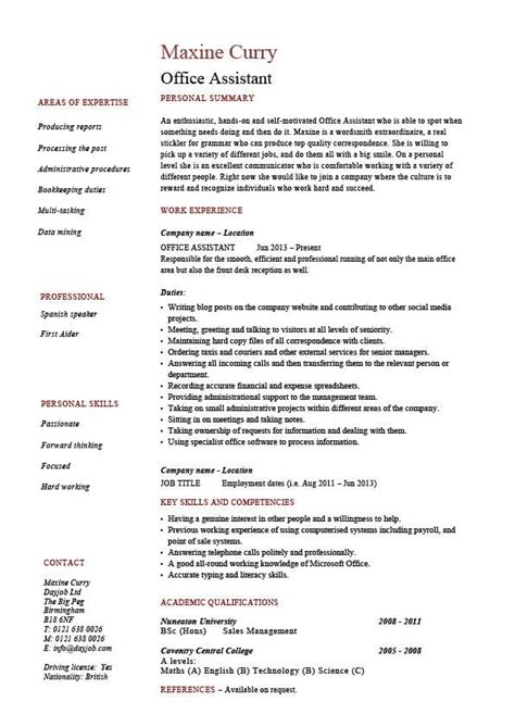 office assistant resume administration