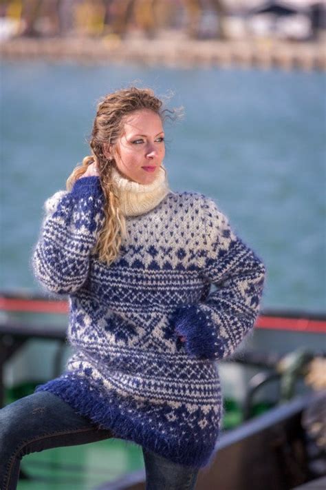 norway pattern sweater knitted in mohair t529 sweater