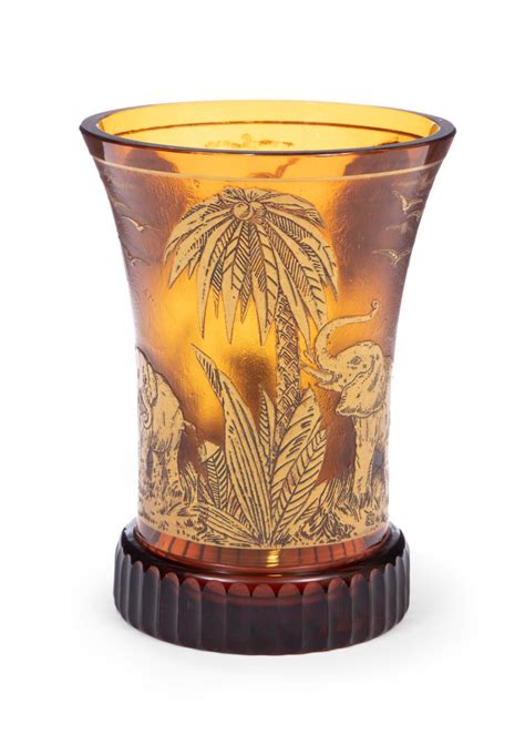 Lot Moser Art Glass Acid Etched Animor Vase