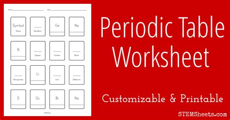 periodic table worksheet customizable stem sheets
