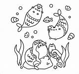 Pusheen Coloring Mermaid Pages Coloringbay sketch template