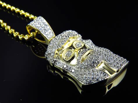 Yellow Gold Over Sterling Silver Lab Diamond Iced Out Jesus Pendant