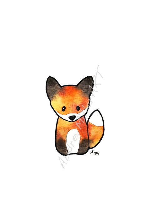 fox  art illustration print fall orange autumn cute small etsy