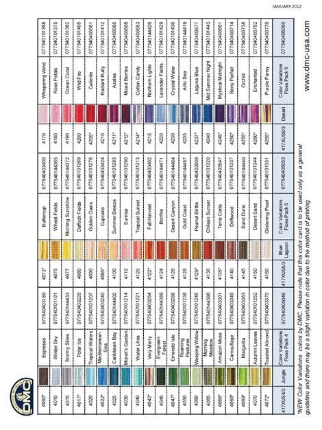 dmc floss color chart  numbers chart  images  pinterest